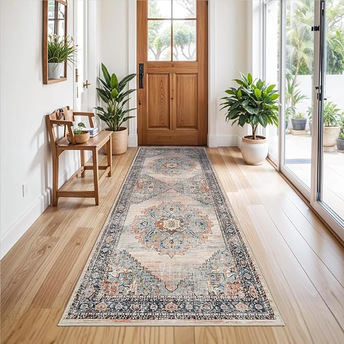 TOPRUUG Washable Runner Rug 3x8 - Hallway Runner Rug Kitchen Rugs and Mats Non Skid Washable Waterproof Carpet Runner for Living Room Bedroom Bathroom (Blue, 3X8)