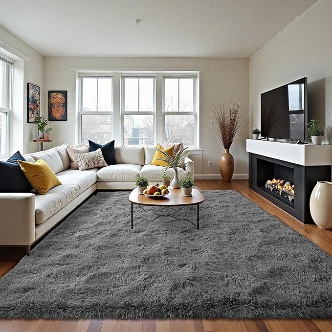 LOCHAS Ultra Soft Indoor Modern Area Rugs 6x9, Fluffy Living Room Carpets for Children Bedroom Home Decor Nursery Rug, Coal-Gray