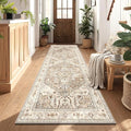 Yamaziot Washable Runner Rug, 3x8 Non-Slip Boho Vintage Hallway Rug with Rubber Backing, Low Pile Faux Wool Distressed Carpet Runner for Bedroom, Kitchen, Laundry, Entrance