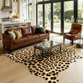 AROGAN Western Decor Faux Fur Leopard Rug, 4.6 x 5.2 Feet Premium Animal Skin Leopard Hide Rug, Sturdy Cheetah Print Rugs for Wall Decor, Western Floor Carpet for Bedroom Living Room, Black and Gold