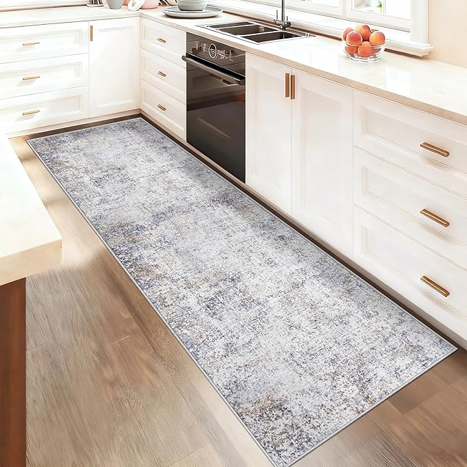 XLUEZ 2x8 Runner Rug for Hallway, Washable Modern Abstract Runner Rugs Neutral Soft Non Slip Kids Rug Stain Resistant Indoor Runners for Entryway Bedroom Kitchen Laundry Room(Bluegrey, 2'x8')