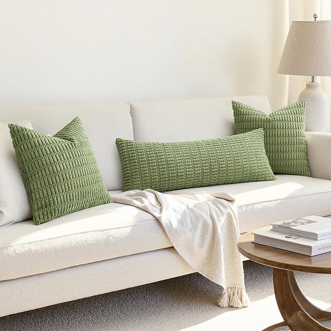 MIULEE Pack of 1 Spring Sage Green Long Body Lumbar Decorative Throw Pillow Cover 14x36 Inch for Bed Couch Sofa Living Room Soft Boho Pillow Cover Modern Farmhouse Home Decor