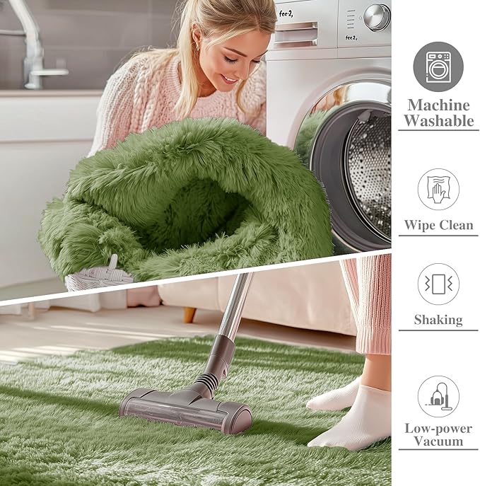 OLANLY 9x12 Machine Washable Large Area Rugs for Living Room, Bedroom, Soft Fluffy Shaggy Bedside Rug, Indoor Floor Carpet for Kids Girls and Boys, Dorms, Nursery, Home Decor Aesthetic, Green