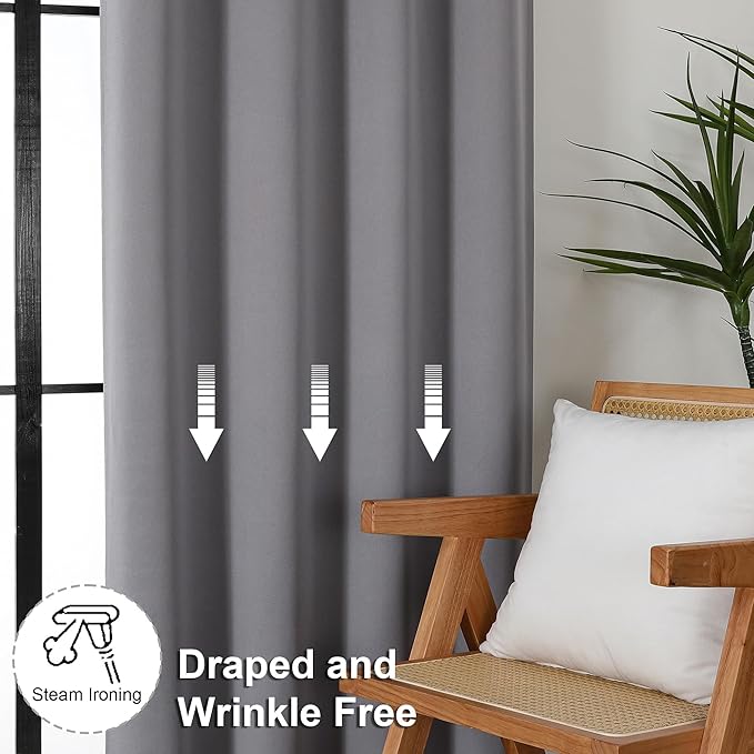 Simplebrand Ava Light Grey Blackout Curtains for Bedroom 84 Inch Length 2 Panels Set, Solid Thermal Insulated Privacy Living Room Window Treatment Curtains Blackout Drapes, W40 x L84 Inch, Light Grey
