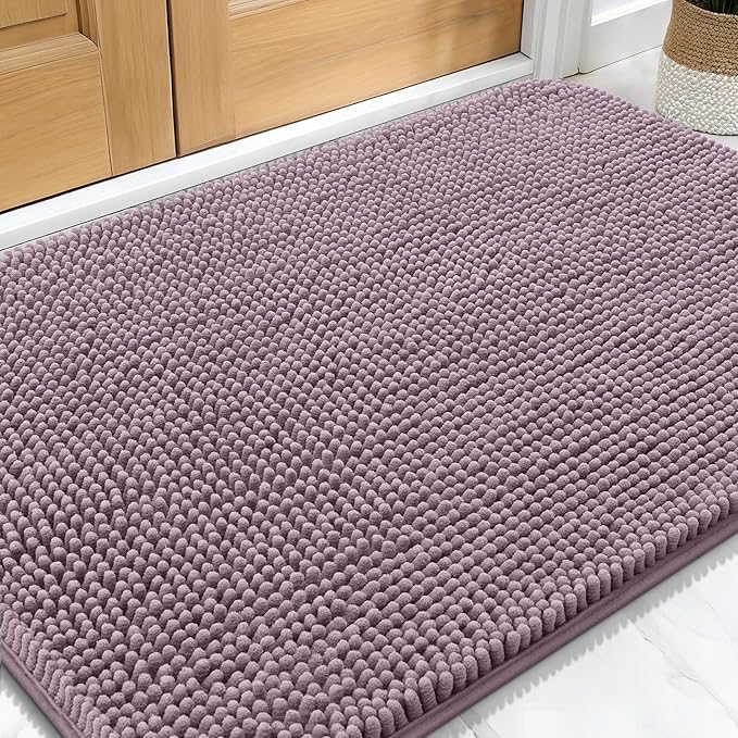 OLANLY Dog Door Mat for Muddy Paws 30x20, Absorbs Moisture and Dirt, Absorbent Non-Slip Washable Doormat, Quick Dry Chenille Mud Mat for Dogs, Entry Indoor Entryway Carpet for Inside Floor, Deep Plum