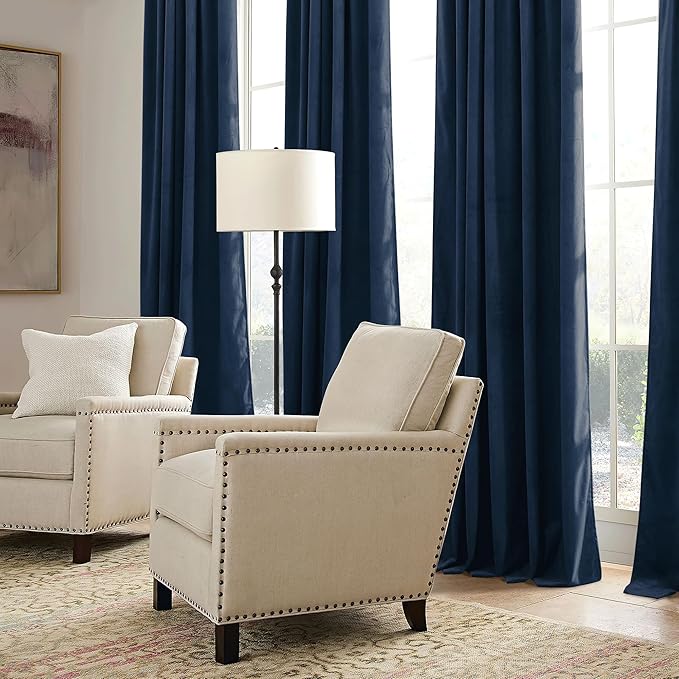 RYB HOME Navy Blue Velvet Curtains 84 inches- Velevt Blackout Curtains for Bedroom, Thermal Insulated Noise Reducing Panels Soft Luxury Window Decor, Navy Blue, W52 x L84 inches, 2 Panels