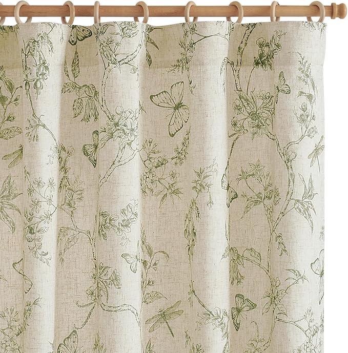jinchan Floral Curtains Lined Linen Blend Curtain for Living Room 63 Inch Length Sage Green Farmhouse Flower Patterned Curtain French Country Curtains Drapes Back Tab Rod Pocket 2 Panels