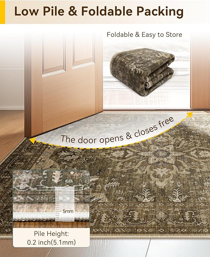 Area Rugs 2'x6' Runner Rug Non Slip Washable for Kitchen Hallway Bedroom Beside Laundry Room Bathroom Rug, Floor Carpet, Brown Dark Brown