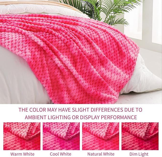 Exclusivo Mezcla Fleece Twin Blanket for Bed, Extra Large Fuzzy Tie-dye Hot Pink Bed Blankets, Soft Cozy Plush Sofa Throws for All Seasons, 60x80 Inches