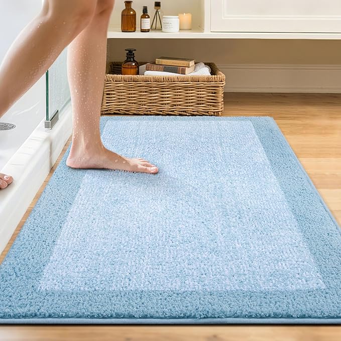 48x32 Large Bathroom Rugs Washable Non Slip, Light Blue Bath Mat for Bathroom Floor Tub, Soft Absorbent Quick Dry Mats for Shower, Bathtub,Home Decor