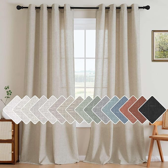 H.VERSAILTEX Living Room Linen Curtains - Semi Sheer, Nickel Grommet, Energy Saving, Light Filtering Window Treatments - Panels for Bedroom, Castle Wall, 2 Panels, 52 x 84 Inch