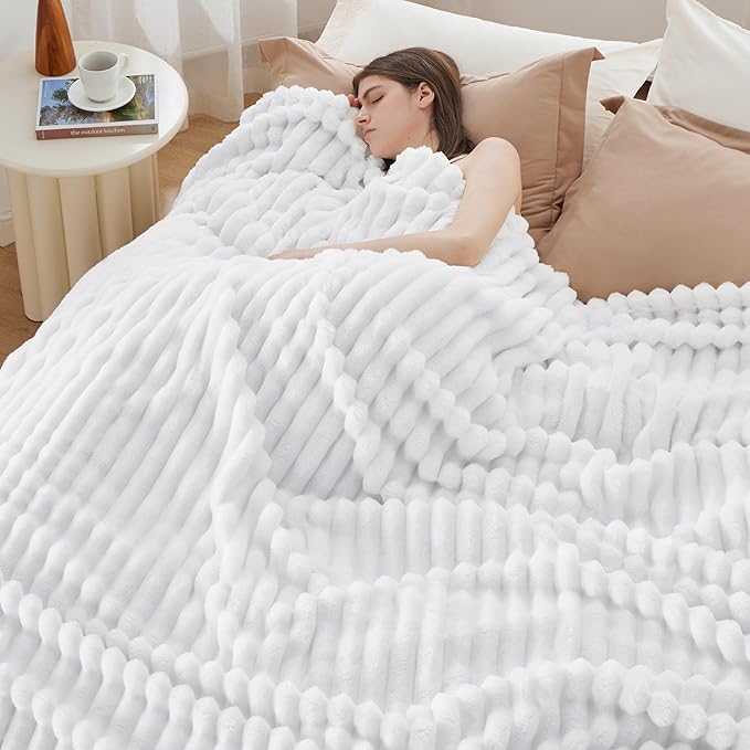 Bedsure GentleSoft White California King Size Blanket for Couch - Cozy Soft Blankets for Women, Cute Small Fleece Throws for Girls, Birthday Gifts for Women, Bright White, 102x96 Inches