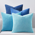 Topfinel Euro Shams Decorative Throw Pillow Covers 26x26 Inch Set of 4,Soft Accent Corduroy Striped Blue Gradient Color Large Cushion Cover for Beach,Patio,Balcony,Living Room,Summer Home Decor