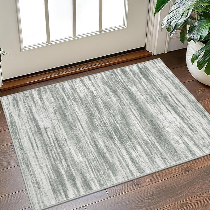 KOZYFLY Small Area Rug 2x3 Rug Entryway Rugs Modern Abstract Indoor Non-Slip Machine Washable Rug Grey Green, Dining Room Rug with Soft Low Pile for Living Room Bath Office Small Carpet Floor Mats
