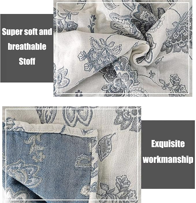 MSGKV Spring Throw Blanket 100% Cotton 60''x 80'', Versatile Woven Soft Decorative Blankets for Chair Bed Sofa Couch Bedroom Living Room
