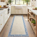 GarveeHome Entryway Rug 2x6 Modern Bordered Runner Rug Washable Kitchen Runners for Hallway Non-Slip Low-Pile Soft Carpet Floral Print Bathroom Mat for Bedroom Laundry Room, Beige