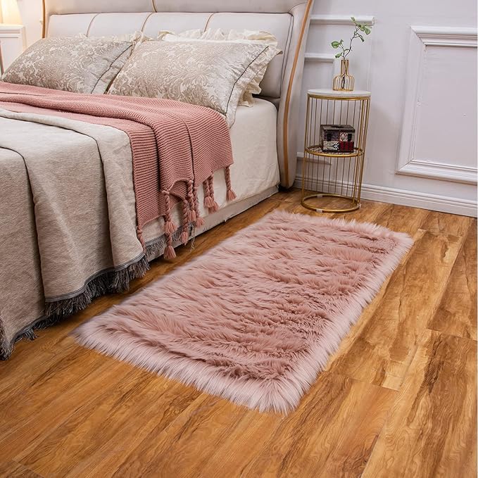EasyJoy Ultra Soft Fluffy Shaggy Area Rug Faux Fur Rug Chair Cover Seat Pad Fuzzy Area Rug for Bedroom Floor Sofa Living Room (2 x 4 ft Rectangle, Pink)