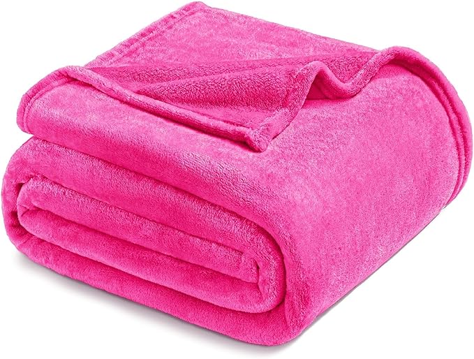 Exclusivo Mezcla Fleece Blanket King Size for Bed, Super Soft and Warm, All Season, Cozy, Plush, Lightweight, 90x104 Inches, Hot Pink
