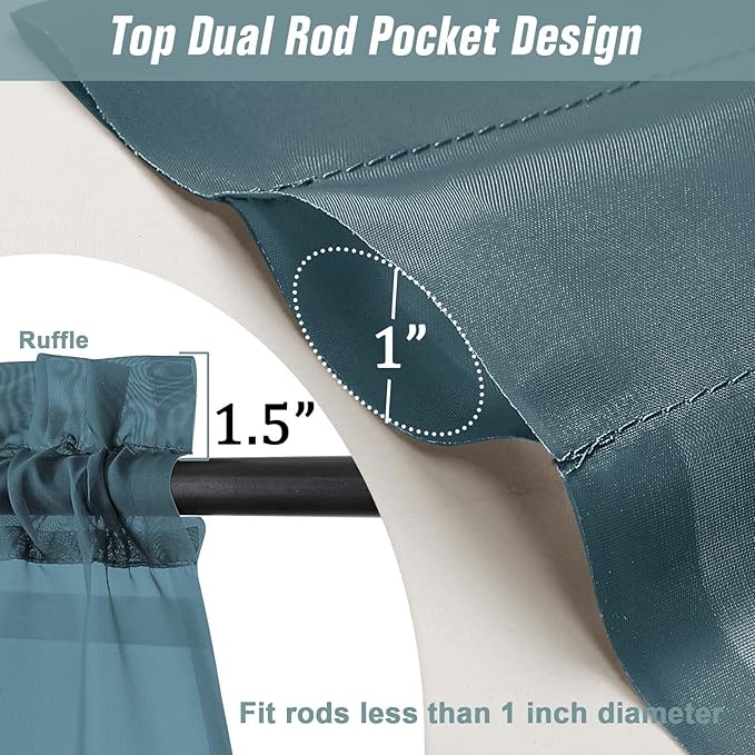 Window Sheer Curtains 54 inch Length, Soft Airy Light Filtering Sheer Curtain 2 Panels Set, Dual Rod Pocket Gauze Drapes for Living Room Bedroom, Dusty Blue, 2x42Wx54L Inches
