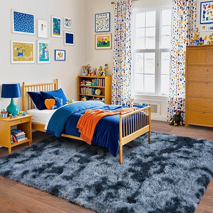 Pionblank Large Rug for Living Room 6x9 Feet, Modern Soft Shag Area Rug, Plush Fuzzy Carpet for Bedroom Girls Boys Room Home Nursery Teens Dorm Decor, Blue Grey