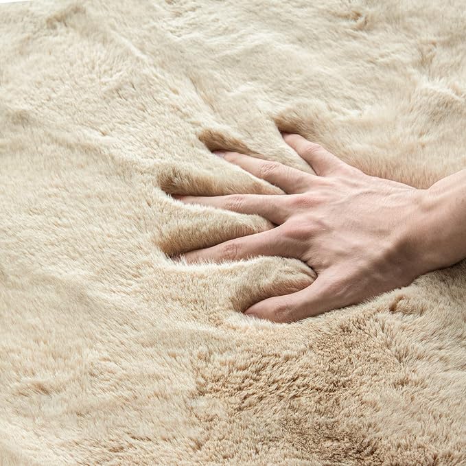 ORINOVA 5x7 Area Rug Light Brown Beige Plush Shaggy Rugs for Bedroom Washable Faux Rabbit Fur Rug for Living Room Fluffy Large Nursery Rug Home Décor