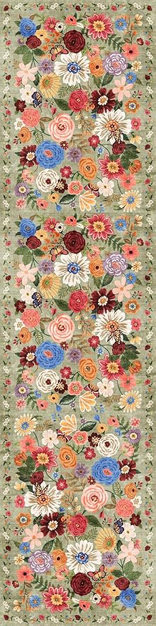 Rug for Hallways Kitchen Rug 2'6" x 14', Non Slip Washable Rugs with Rubber Backing Soft Floral Carpet Runner for Hallways, Kitchen, Laundry, Bedroom, Bathroom(2.6 x 14, Green Garden)