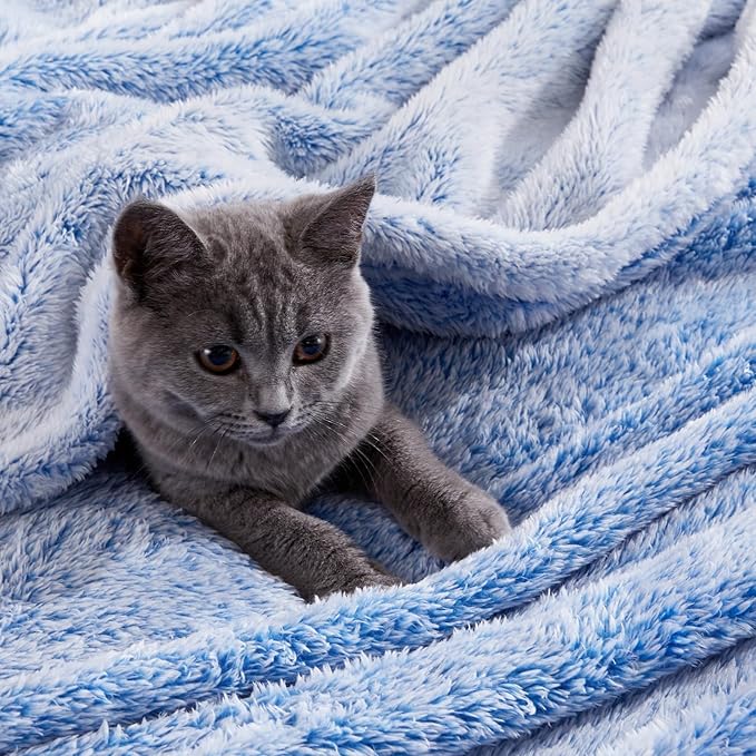 Exclusivo Mezcla Plush Fuzzy Fleece Throw Blanket Extra Large, Super Soft, Fluffy and Warm Blankets for Couch, Bed, All Season (Mixed Cobalt Blue, 50x70 inches)