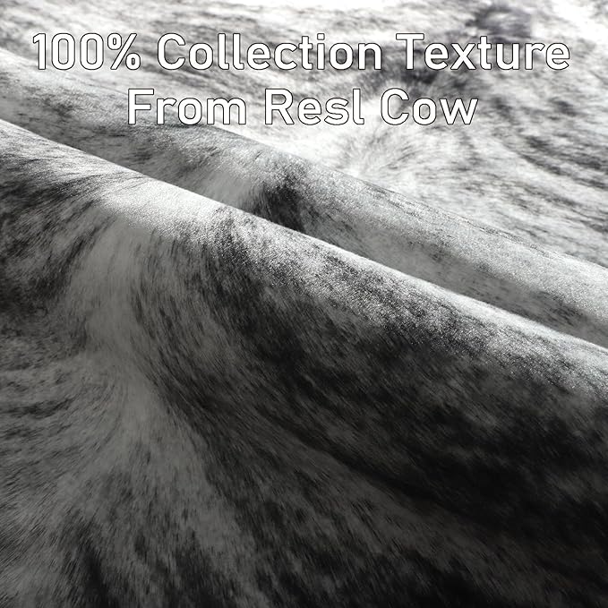AROGAN 8×10 Feet Western Decor Faux Fur Cowhide Rug, Premium Animal Skin Cow Hide Rug, Sturdy Cow Print Rugs for Wall Decor, Western Floor Carpet for Bedroom Living Room, Black and Grey