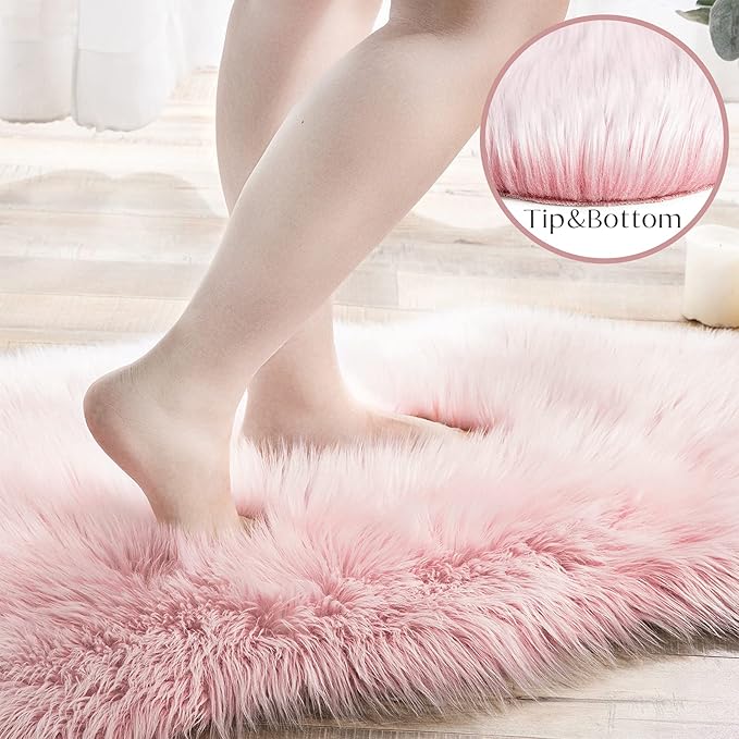Ashler faux fur rug, Fluffy Shaggy Area Rug Ultra Soft 4 x 6 Feet Rectangle Fur Rug Frosted Bottom Pink Fuzzy Rug Machine Washable Shag Rug, Nursery Decor Throw Rugs for Bedroom, Living Room