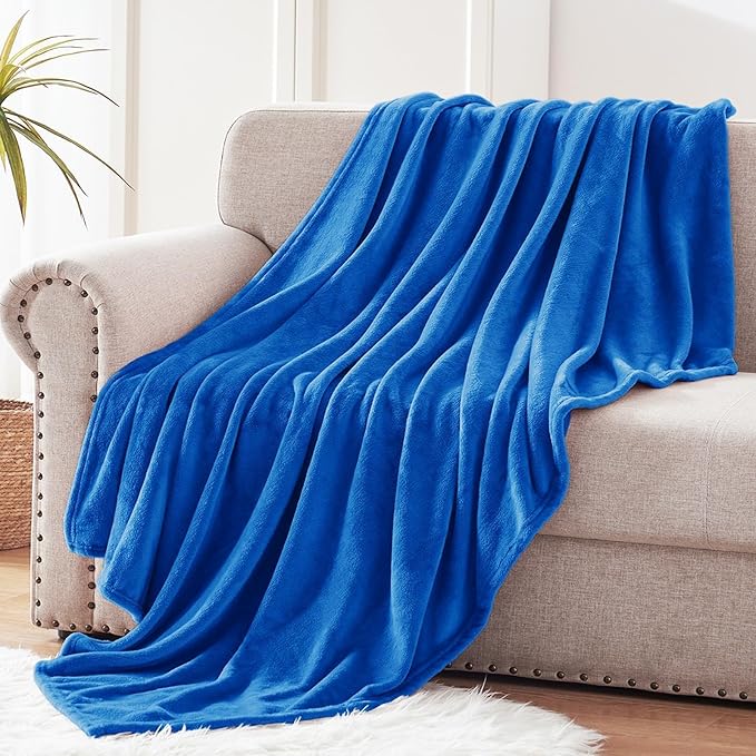 Exclusivo Mezcla Fleece Cobalt Blue Throw Blanket for Couch, Sofa, Super Soft and Warm Blankets, All Season, Cozy, Plush, Lightweight, 50x60 Inches