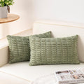Pack of 2 Corduroy Decorative Throw Pillow Covers 12x20 InchSoft Boho Striped Pillow Covers Modern Farmhouse Home Decor for Sofa Living Room Couch Bed（Sage Green）