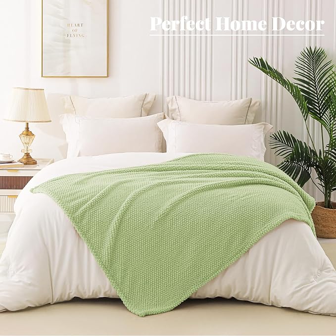 Whale Flotilla Extra Large Fuzzy Fleece Throw Blanket for Couch, 50x70 Inch Fluffy Warm Soft Jacquard Blankets for All Season, Lightweight and Cozy, Light Green