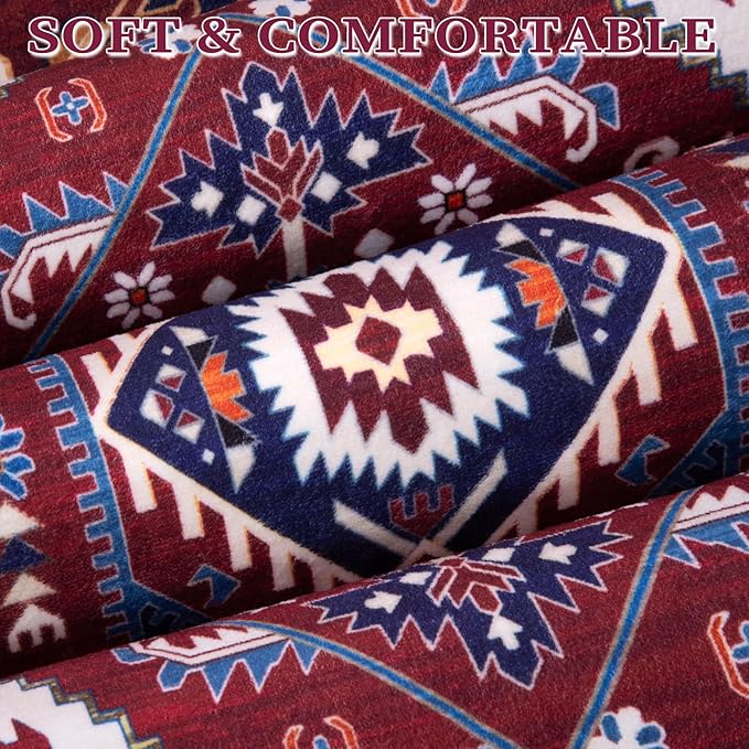 SERISSA 6x9 Area Rugs for Living Room, Large Washable Non-Slip Boho Rug, Ultra Soft Vintage Burgundy Navy Oriental Tribal Print Distressed Carpet for Dining Room Bedroom Dorm Office Home Decor
