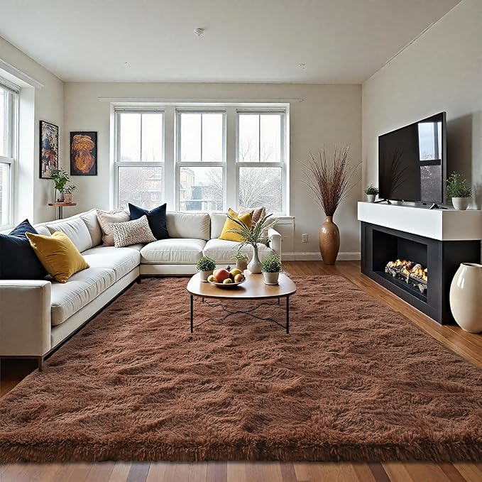 LOCHAS Ultra Soft Indoor Modern Area Rugs Fluffy Living Room Carpets for Children Bedroom Home Decor Nursery Rug 5.3x7.5 Feet, Brown