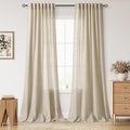 Nanspring Eggshell Beige Linen Curtains 96 Inches Long for Living Room Rustic Luxury Light Filtering Semi Sheer Curtain Back Tab Neutral Coastal Decor Drapes for Bedroom Office 52x96, 2 Panels
