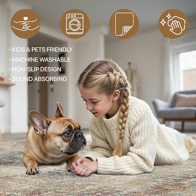 BEIMO Area Rugs 9x12 for Living Room Bedroom, Modern Abstract Machine Washable Rug, Large Soft Low Pile Floor Carpet with Non Slip Backing for Dining Room, Multi