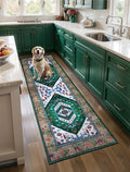 SERISSA Boho Washable Runner Rug, 2x6 Rug Runner Non-Slip Vintage Green White Hallway Kitchen Runner Rug Ultra Soft Print Distressed Floor Carpet Runner for Bedroom Bathroom Laundry Living Room