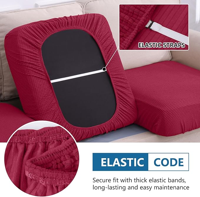 hyha Waterproof Couch Cushion Covers for Pets, Non Slip Sofa Seat Cover for Dogs Washable, Soft Thick Stretch Jacquard Fabric, Sofa Slipcovers with Elastic Bottom (1 Piece for Large, Wine Red)