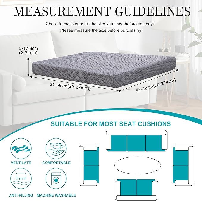 12Pcs Stretch Patio Cushion Covers,Outdoor Couch Covers Replacement,Outdoor Couch & Sofa Slipcovers,for Patio Furniture Cushion Covers,Washable Reusable Furniture Protector (Grey,Cover Only)