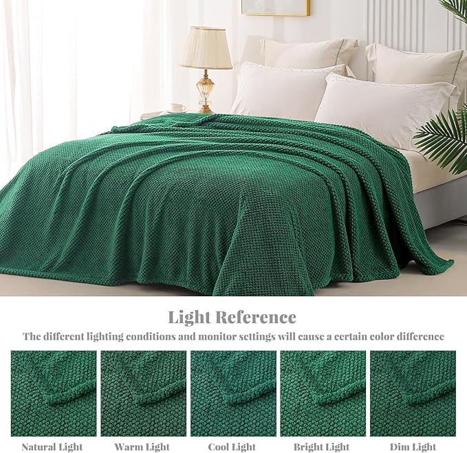 Whale Flotilla Extra Large Fuzzy Fleece Throw Blanket for Couch, 50x70 Inch Fluffy Warm Soft Jacquard Blankets for All Season, Lightweight and Cozy, Emerald Green