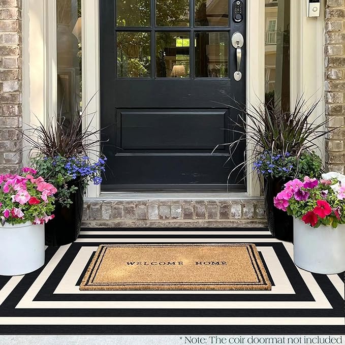 3x5 Modern Entry Rug - Small Washable Indoor Outdoor Mats for Front Door Non-Slip Porch Rug Black White Geometric Striped Throw Rugs for Living Room Bedroom Entryway Kitchen Office Porch Decor