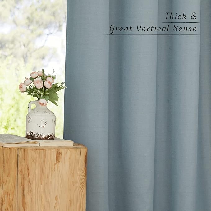 NICETOWN Thick Stone Blue Linen Curtains for Kids Room, Grommet Semi Sheer Linen Blend Curtains & Drapes Privacy Added with Light Filtering for Bedroom/Living Room, W55 x L120, 2 Panels