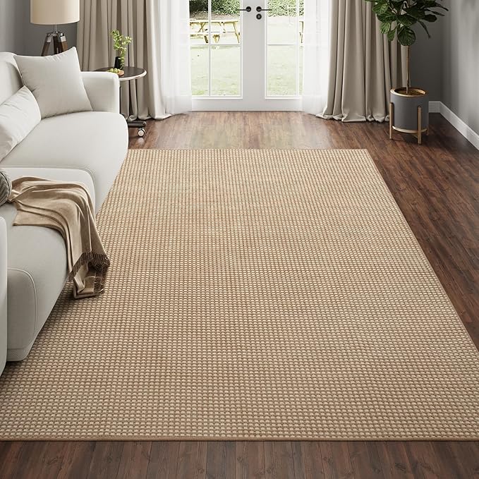 YDKGL Boho Washable Area Rugs 5x7 ft, Non Slip Area Rug for Living Room, Braided Office Rugs Bedroom Rug Woven Washable Indoor Floor Carpets for Office Dining Bedroom Living Room, Easy to Clean, Brown