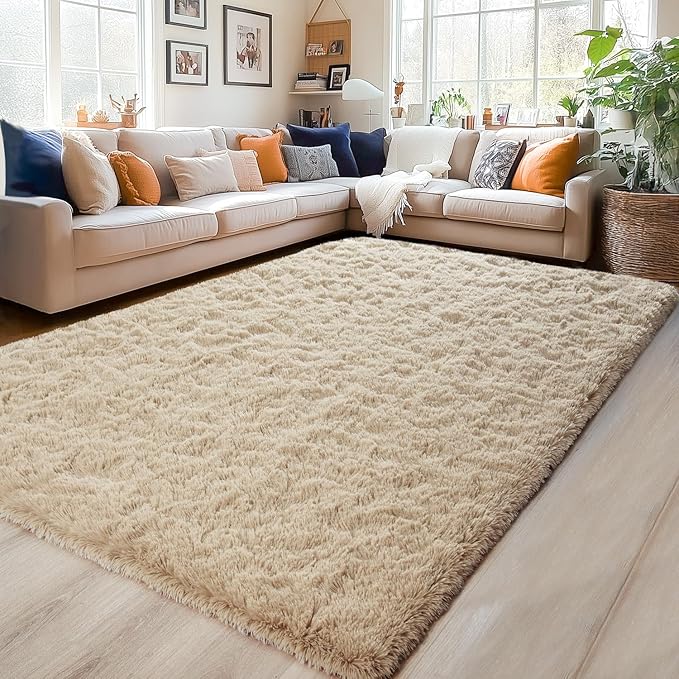 Chicrug Soft Area Rugs for Bedroom Living Room Plush Fluffy Rug 9x12 Feet, Shag Furry Area Rug Carpet Non Shedding for Nursery Children Kids Girls Room Home Decorative, Camel