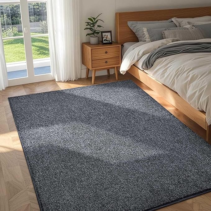 FinRèc 4x6 Washable Area Rugs for Bedroom Living Room, Low Pile Thin Rug Solid Color, Non-Slip Carpet Indoor for Home Decor (Grey)