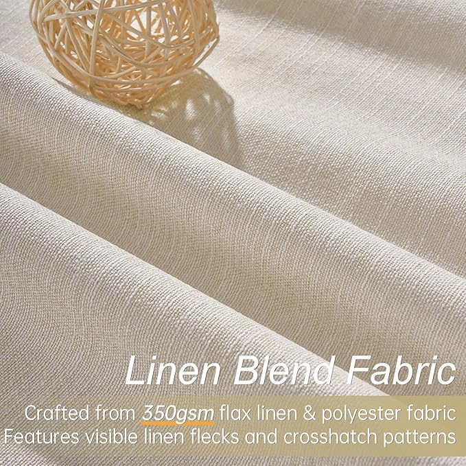 Extra Long 120 Inch Blackout Curtains for Large Window Treatment Natural Farmhouse Thick Linen Texture Sound Proof Drapes Room Divider Pleat Ceiling Track Burg Bedroom 10Ft(W52 xL132 2 Panels)