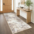 IOHOUZE Abstract Runner Rug 3x8 Ft Washable Runners for Hallways, Non Slip Kitchen Runner Printed Faux Wool Entryway Runner Indoor, Modern Abstract Floor Carpet for Hall Kitchen Bedroom, Beige Brown