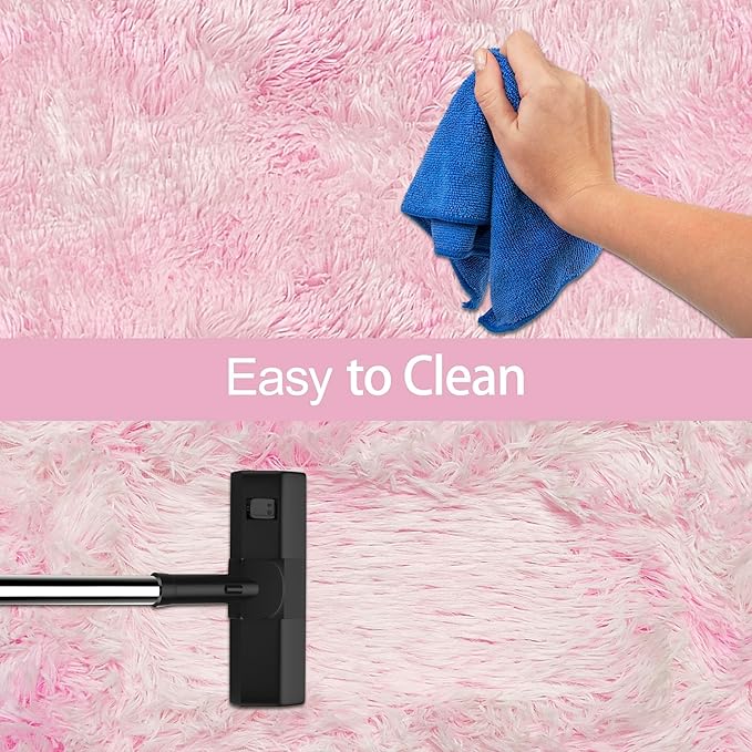 Super Soft Fluffy Living Room Area Rug 2x8 ft Tie-Dyed Light Pink Shaggy Furry Carpet Washable Non-Slip Floor Rugs Bedroom Bedside Nursery Kawaii Rug Fuzzy Girls Dorm Home Decor Aesthetic