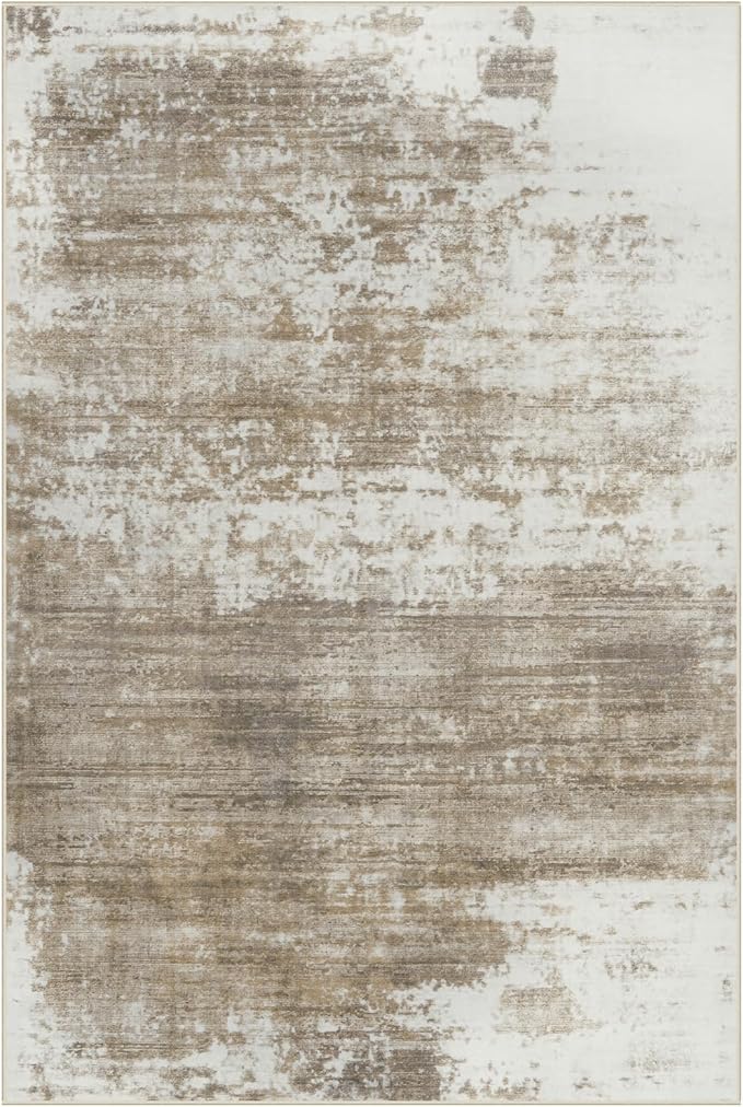 9x12 Area Rugs Washable Rug: Modern Abstract Living Room Rug Soft Anti-Skid Thin Carpet Indoor Floor Non-Shedding Carpets for Bedroom Dining Room Farmhouse Nursery Home Office Brown White