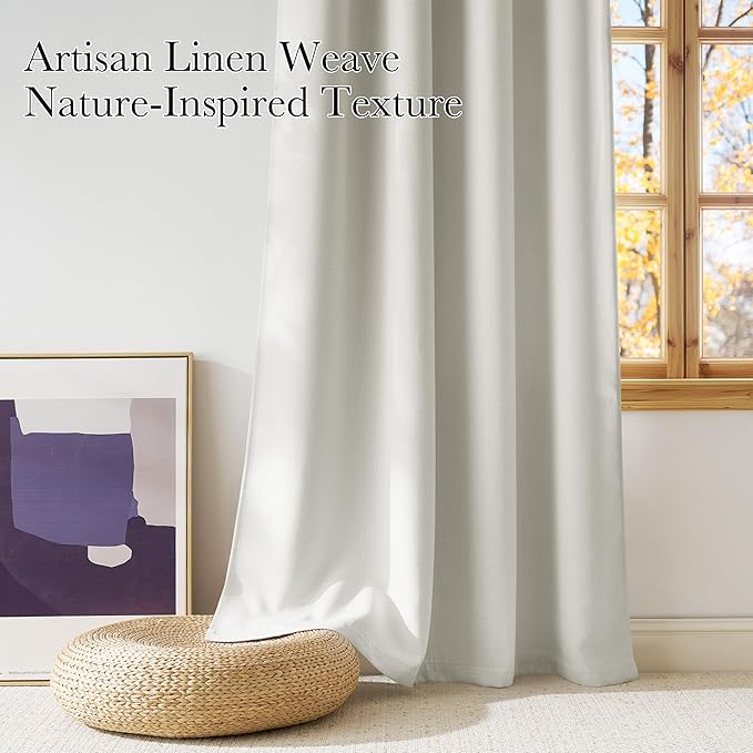 NICETOWN Faux Linen Natural Blackout Curtains 84 inches Long for Living Room - Privacy Panels for Bedroom, Modern Farmhouse Style Easy Care Grommet Top, 2 Panels, W52 by L84